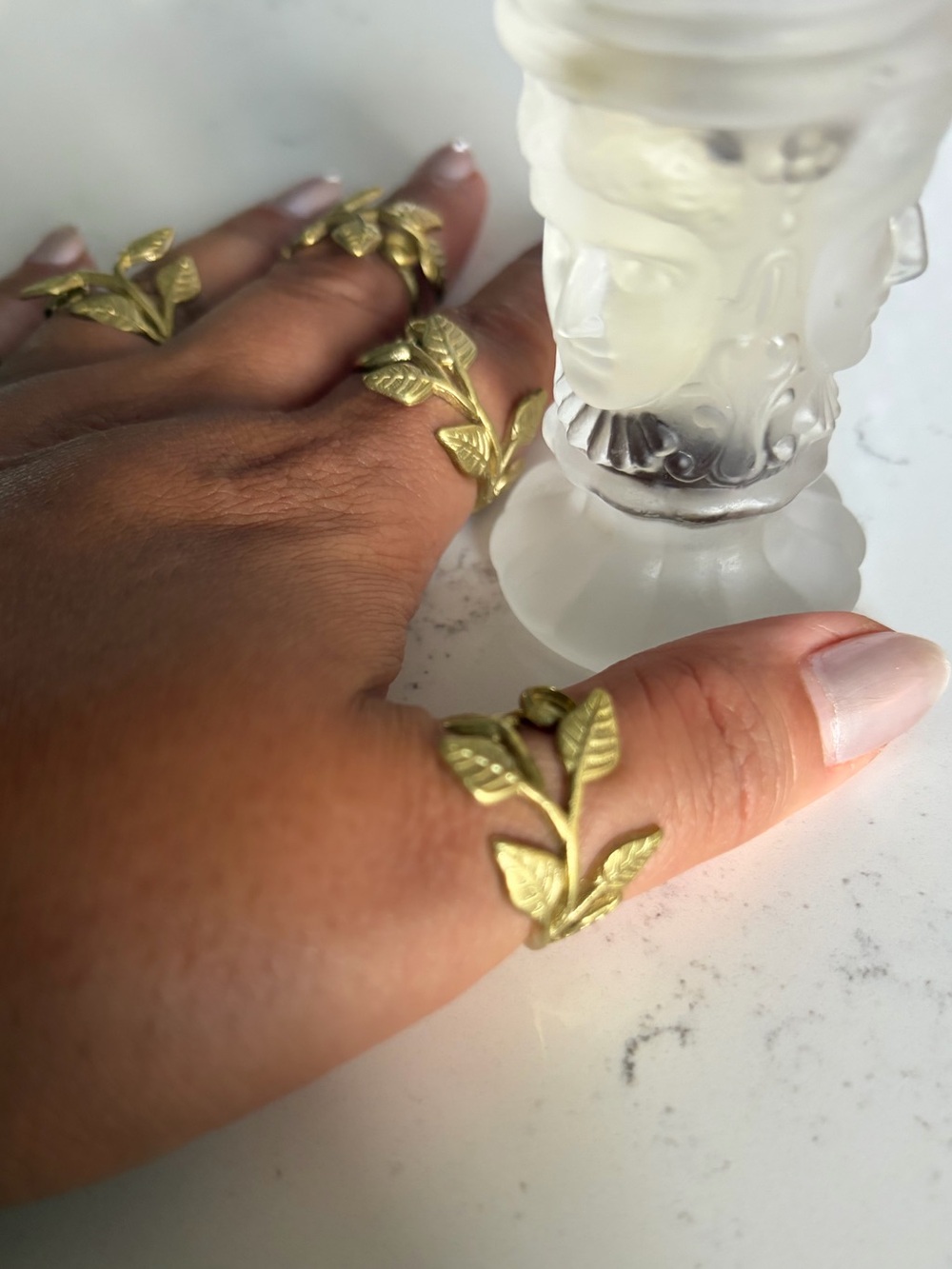 Brass Gold Leaf Adjustable 5 Rings Odyssey Athena Greek Roman Jewelry